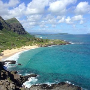 Turquoise water and white sand along O'ahu's southeast coastline